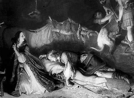 «Красавчик принц Чарли» и Флора Макдональд со своими верными людьми скрываются в пещере после битвы при Куллодене.